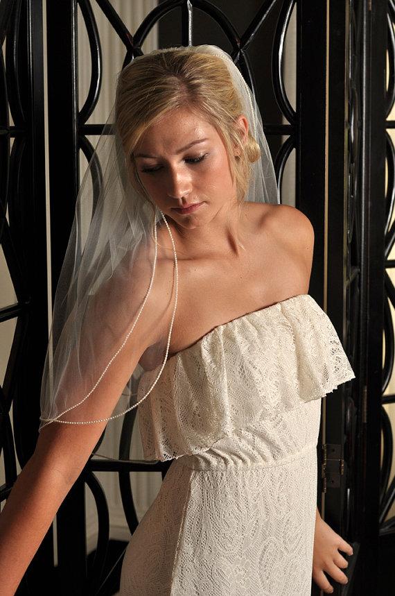 زفاف - Short Wedding Veil - Veil with Pearls, Two Tier Bridal Veil, Pearl Veil, Pearl Edge - White, Diamond White, or Ivory