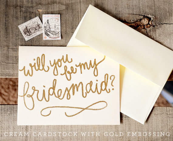 Wedding - Glitter and Opaque Embossed, Handwritten Calligraphy Bridal Party Cards - Will You Be My Bridesmaid Invitation, Maid of Honor, Etc