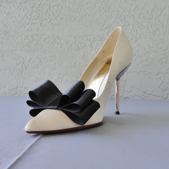 Wedding - Black Satin Ribbon Bow Shoe Clips Set Of Two, More Colors Available