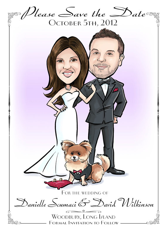 زفاف - Caricature Wedding Save the Date with Your Dog or Cat