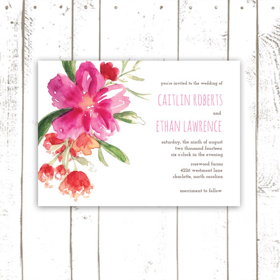Свадьба - Wedding Invitation, Hot Pink Watercolor, Modern Flowers, Watercolor Invitation Set