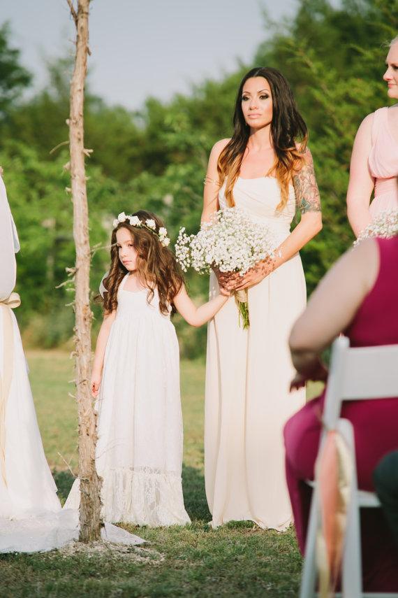 Wedding - Girls Lace Maxi Dress, Lace Flower Girl Dress, Ivory Lace Dress, White Lace Dress, Rustic Wedding, Baptism Dress, Boho Dress