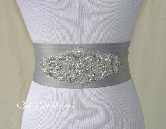 Свадьба - PERLA Vintage Inspired Pearl and Crystal Bridal Sash,Wide Beaded Wedding Belt