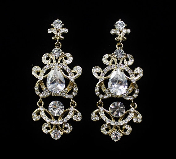 زفاف - GOLD Bridal Chandelier Earrings, Vintage Victorian Style Bridal Jewelry, Wedding Jewelry LONDON