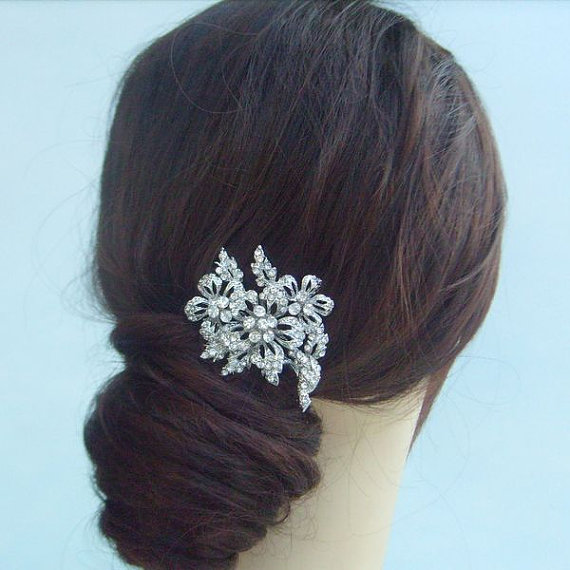 Wedding - Wedding Hair Comb, Bridal Hair Comb, Bridal Hair Accessories, Bridal Flower Hair Comb w Rhinestone Crystal, Bridesmaid Jewelry, HSE05829C1