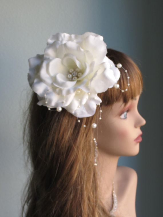 Hochzeit - Ivory Bridal Flower Hair Clip  Wedding Accessory Pearls Bridal Fascinator