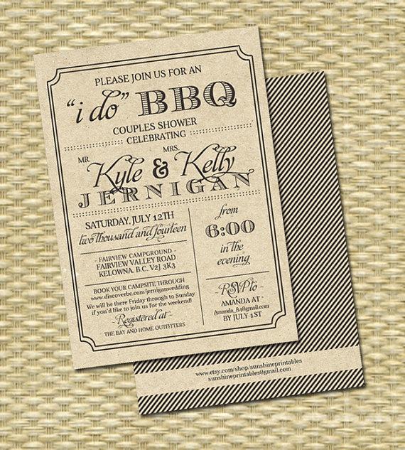 Mariage - Rustic Kraft I Do BBQ Invitation - Rehearsal Dinner, Wedding, Bridal Shower Birthday Invitation - Kraft Typography - Any Color Scheme