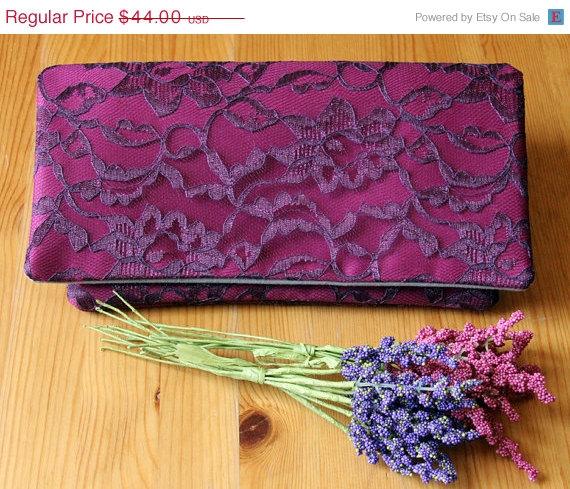 Свадьба - Sale 15% off The AMELIA CLUTCH - Berry and Eggplant Clutch - Wedding Clutch Purse - Bridesmaid Bag - Lace Wedding Clutch, Pink and Purple Cl