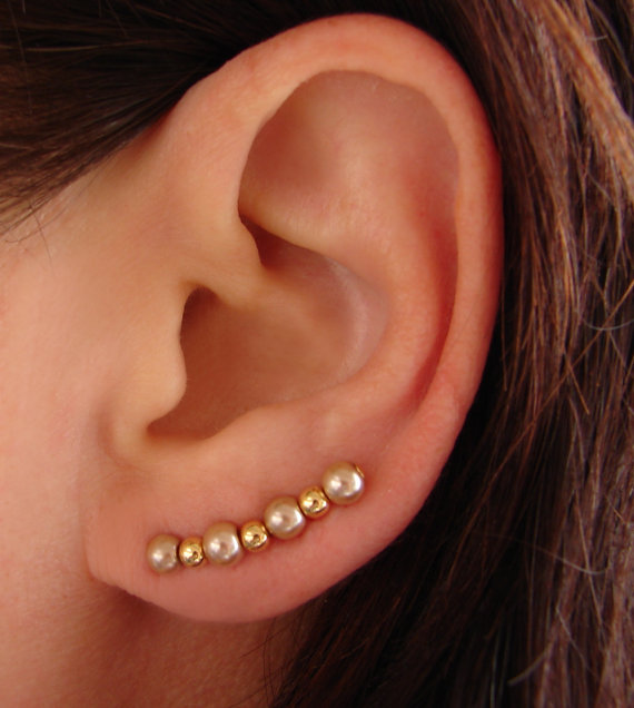 Свадьба - Champagne Gold Ear Pin Earrings, 2 LENGTHS AVAILABLE, Ear Sweeps, Simple Wedding Jewelry, Ear Vines