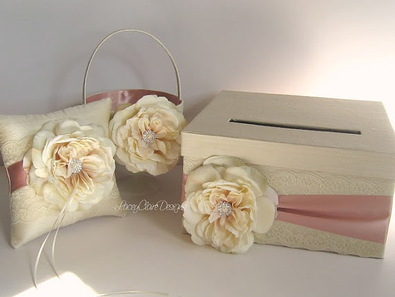 Mariage - Wedding Card Box Set and Ring Pillow/Flower Girl Basket- Custom made