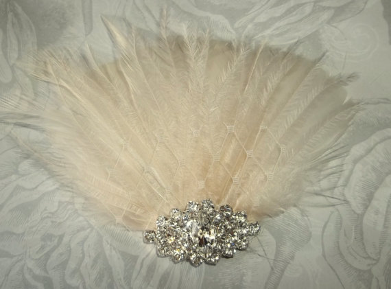 Mariage - Ivory Feather Fascinator, French Netting,Rhinestone, Bridal Wedding, Special Occasion, Ship Ready