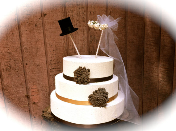 Hochzeit - Rustic wedding cake topper vintage cylinder headband country fall alternative weddings