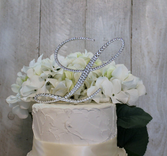زفاف - Monogram Wedding Cake Topper Decorated with Swarovski Crystals in Any Letter A B C D E F G H I J K L M N O P Q R S T U V W X Y Z