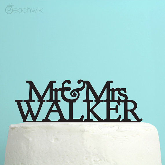 Wedding - Personalized Wedding Cake Topper - Monogram Initials Cake Topper - Custom Last Name Wedding Cake Topper - Glitter Cake Topper -Peachwik -PT2