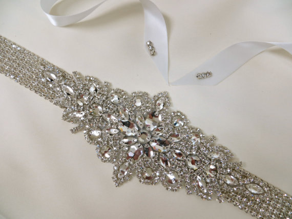 Wedding - Beaded Bridal Sash, Rhinestone Crystal Sash, Wedding Gown  Accessory, Wedding Gown Sash, Wedding Gown Belt