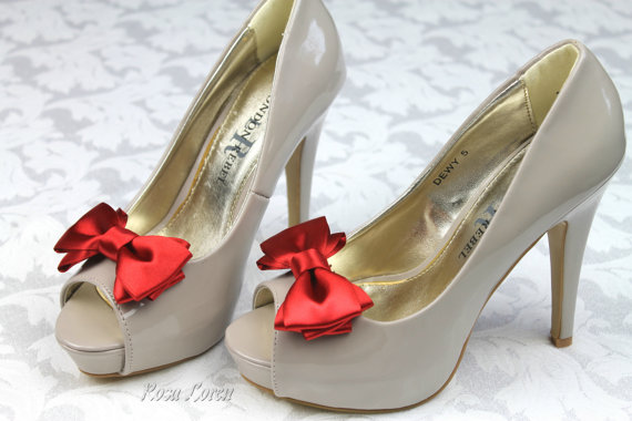 زفاف - Red Valentine's Day Shoe Clips, Red Shoe Bows, Red Bow Shoe Clip, Red Wedding Accessories Shoes Clip, Red Bow Clip Shoes