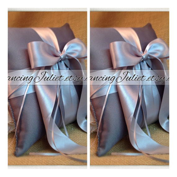 Wedding - Romantic Satin Ring Bearer Pillow Set of 2...You Choose the Colors..shown in charcoal gray/silver