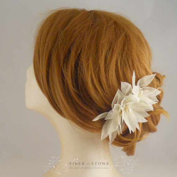 Wedding - Pure Silk, Bridal Headpiece, Bridal Flower Hair Comb, Wedding Hair Flower Comb, Bridal Hair Accessory, Freshwater Pearl, Wedding Hairpiece