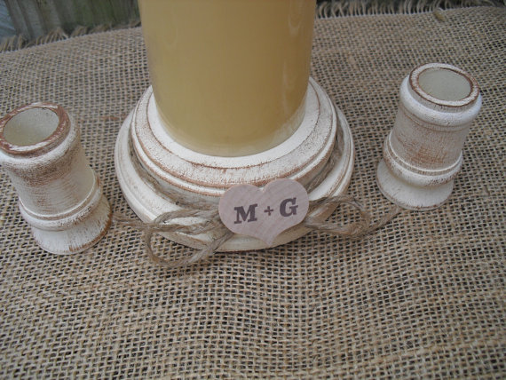 Wedding - Shabby Chic Wood Wedding Personalized Unity Candle Holder Set - You Pick Color - Item 1566