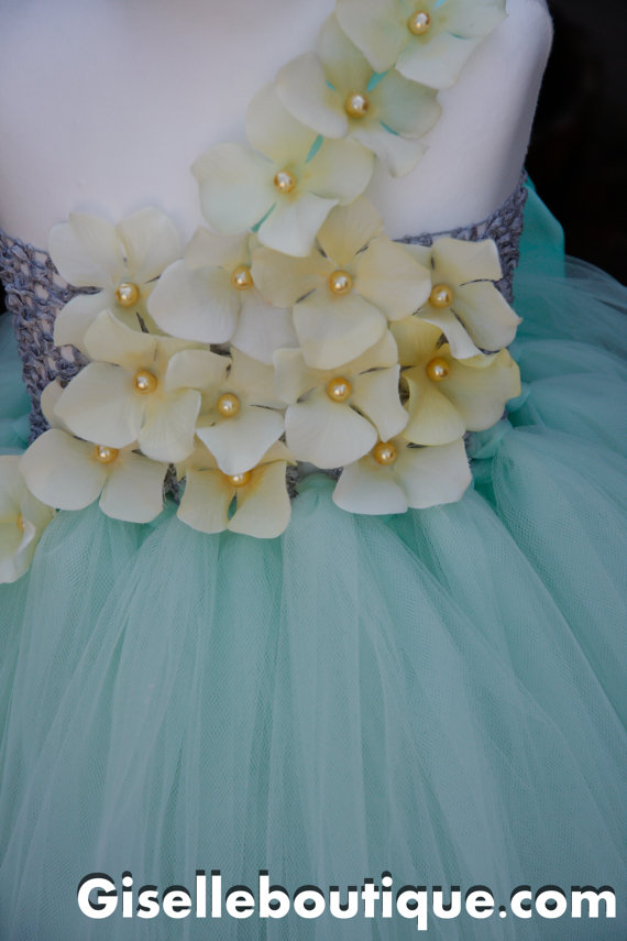 Свадьба - Flower girl dress Mint TuTu with Light Yellow, baby tutu dress, toddler tutu dress, wedding, birthday, Newborn,