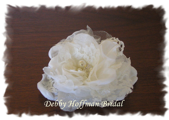 Wedding - Floral Hair Comb, Small Bridal Flower, Wedding Flower Hair Clip, Brooch with Pearls, Swarovski Crystals, No 1002F2.5, Wedding Hair Accessory