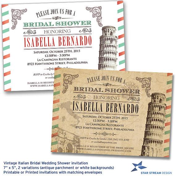 Mariage - Vintage Italian Bridal Wedding Shower Invitation; Printable or Printed Invitation