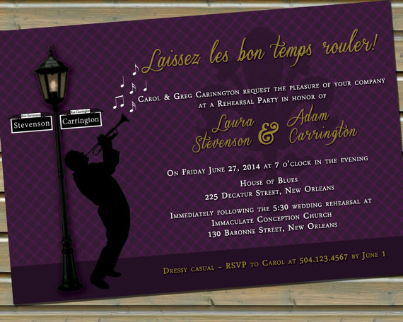 Mariage - New Orleans Jazz & Fleur de Lis Invitation with Envelopes