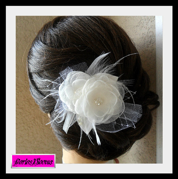 Wedding - Bridal Hairpiece, Feathered Hairpiece, Wedding Headpiece, Feathered Fascinator, Bridal Hair Accessory, Wedding Accessory, Fascinator