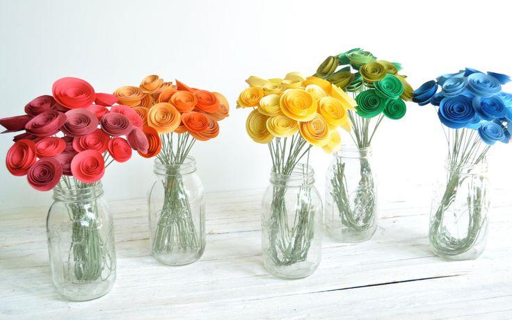 زفاف - Rainbow Paper Flowers-120 Flowers- Five Bouquets