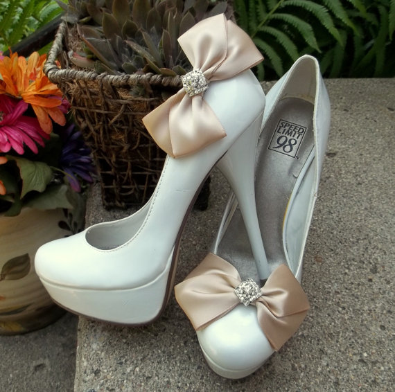 زفاف - Satin Bridal Shoe Clips - pair - with sparkling rhinestones - MANY COLORS to choose from