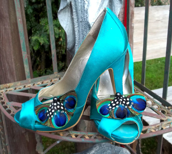 زفاف - Peacock Shoe Clips - set of 2 - Bridal Shoe Clips, Wedding Shoe Clips womens, girls, bridesmaids