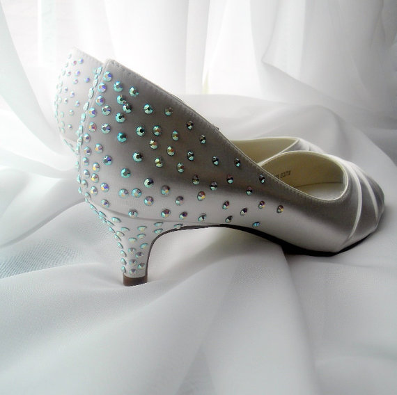 Mariage - Bride sparkle Wedding Shoes , ivory peep toes bling , 300 swarovski crystals shoes, Wings crystals custom shoes , norakaren unique shoes,