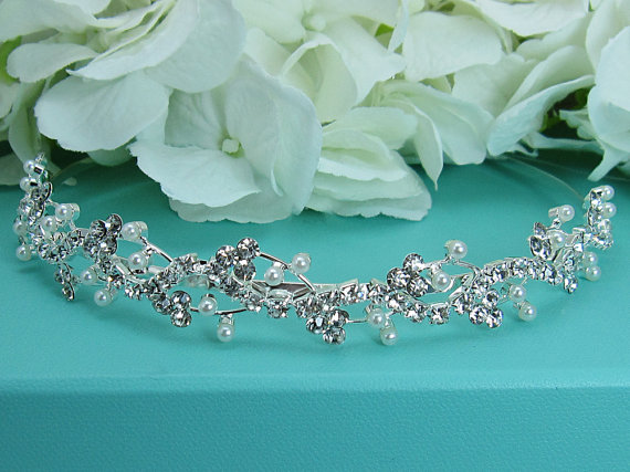 Свадьба - Rhinestone Crystal Pearl bridal headband headpiece, wedding headband, wedding headpiece, rhinestone tiara, crystal bridal accessories
