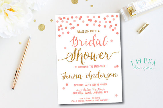 Hochzeit - Bridal Shower Invitation, Confetti Bridal Shower Invite, Glitter Invitation, Pink & Gold Invitation, DIY Printable