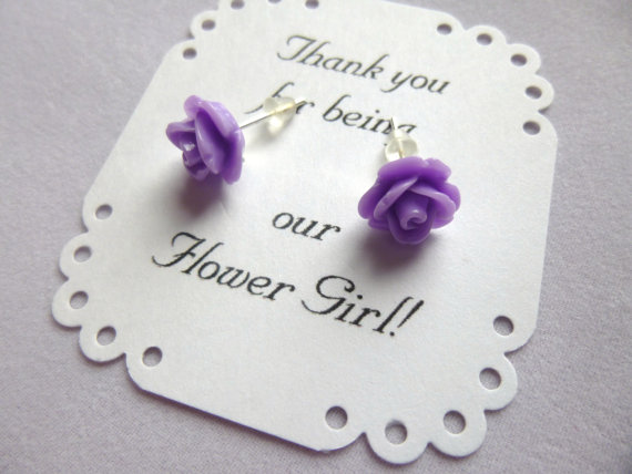 Mariage - Flower Girl Earrings, Girls Earrings, Bridesmaid Earrings, Maid of Honor Earrings, Wedding Earrings, Flower Girl Gift, Flower Girl Jewelry