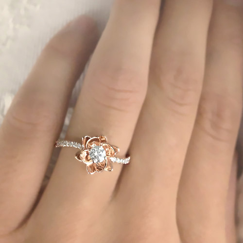 زفاف - Flower Design Diamond Engagement Ring Settings 14k White Gold or 14k Yellow Gold Natural Round Cut - The Original