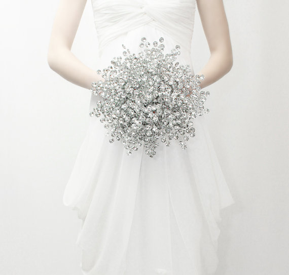 Hochzeit - Bridal Bouquet - Luxe sized Bouquet of Beautiful Silver Mirrored Beads - Wedding Bouquet - Fabulous Brooch Bouquet Alternative