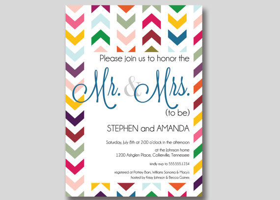 Hochzeit - Chevron Mr. & Mrs. Couples Wedding Shower Invitation - Custom DIY Printable