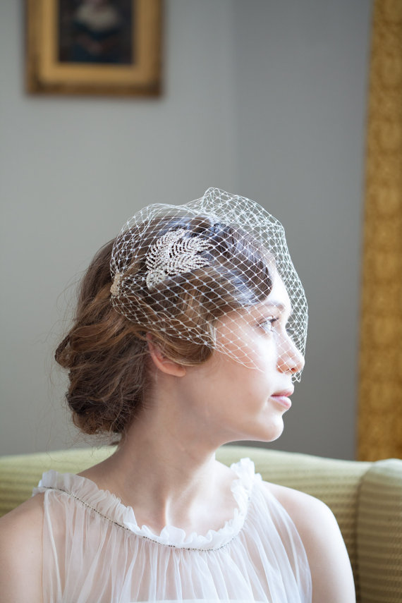 زفاف - Birdcage veil with Crystal Comb- 1930s wedding - Vintage weddding -1930s Evening dress -Birdcage veil in Ivory, white, champagne or black