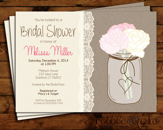 Hochzeit - Bridal Shower Invitation - Wedding Shower Invite - Bridal Brunch - Mason Jar Invitation - Burlap - Baby Shower - Birthday- Printable Invite