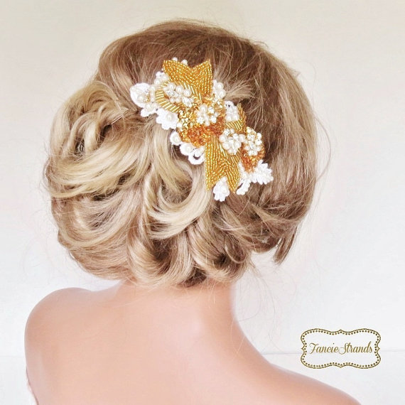Wedding - Gold Bridal Hair Piece, Hair Accessories, Pearl Bridal Hair Comb, Bridal Headpiece, Gold Hair Comb, Hair Jewelry, Ready to Ship