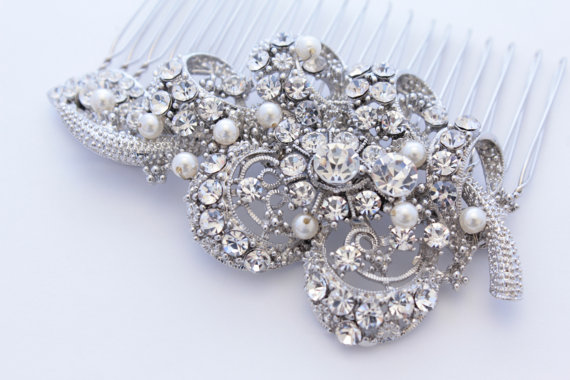 Hochzeit - Vintage Inspired  Pearls bridal hair comb, Swarovski pearl hair comb, wedding hair comb, bridal hair accessories, wedding hair accessories