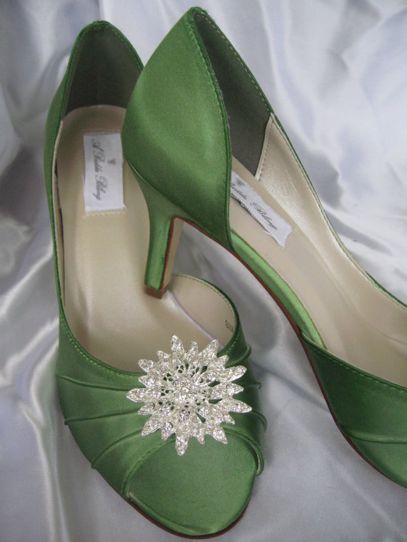 Свадьба - Wedding Shoes Apple Green Wedding Shoes with Rhinestone Flower Burst Additional 100 Colors To Pick From