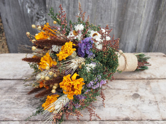 Hochzeit - Autumn HARVEST Bridesmaid Dried Flower Bouquet - For a Rustic Country Wedding
