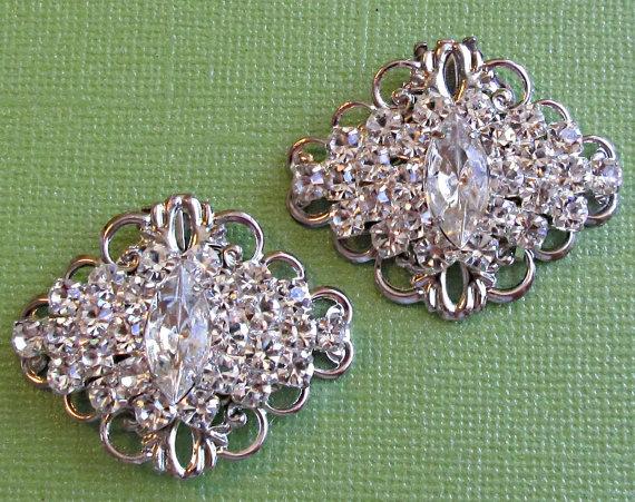 Wedding - Silver and Rhinestone Crystal Shoe Clips for Wedding shoes, Bridal accessory, Vintage Style Wedding Accessories, Diamante sparkle