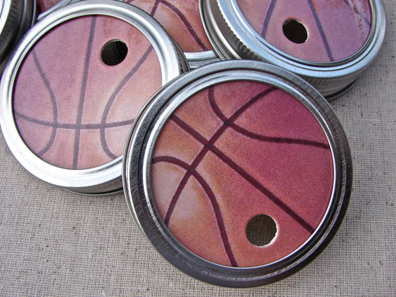 زفاف - Basketballs - Party Mason Jar Lids - 6 Lids Only