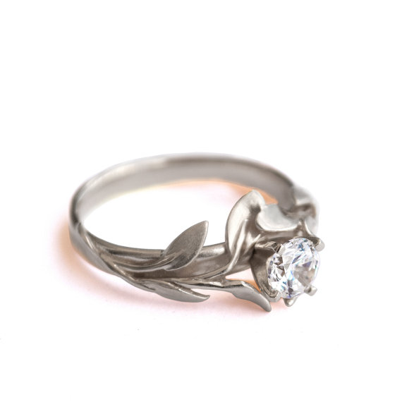 زفاف - Leaves Engagement Ring No.4 - 18K White Gold and Diamond engagement ring, engagement ring, leaf ring, filigree, antique, art nouveau,vintage