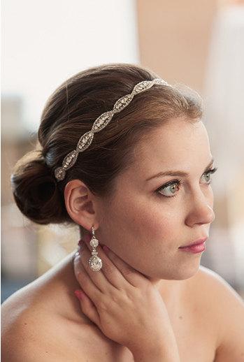 Hochzeit - Crystal Bridal Tieback, Rhinestone Wedding Headband, Bridal Hairpiece, Wedding Hairpiece, Beaded Crystal Hair Accessory, Vintage Inspired