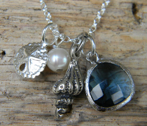 زفاف - Beach Charm Necklace in Sapphire Sterling Silver, Beach Wedding Jewelry, Nautical Jewelry, Bridesmaid Gift, Accessories Women, Gift For Her