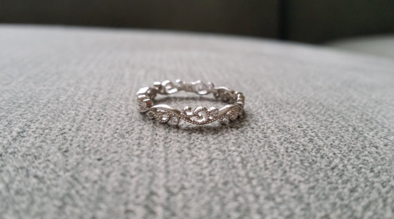 Свадьба - Petite Floral Scroll Diamond Wedding Band Ring Gemstone Engagement Ring Custom Vine Halo Setting 14K White Gold size